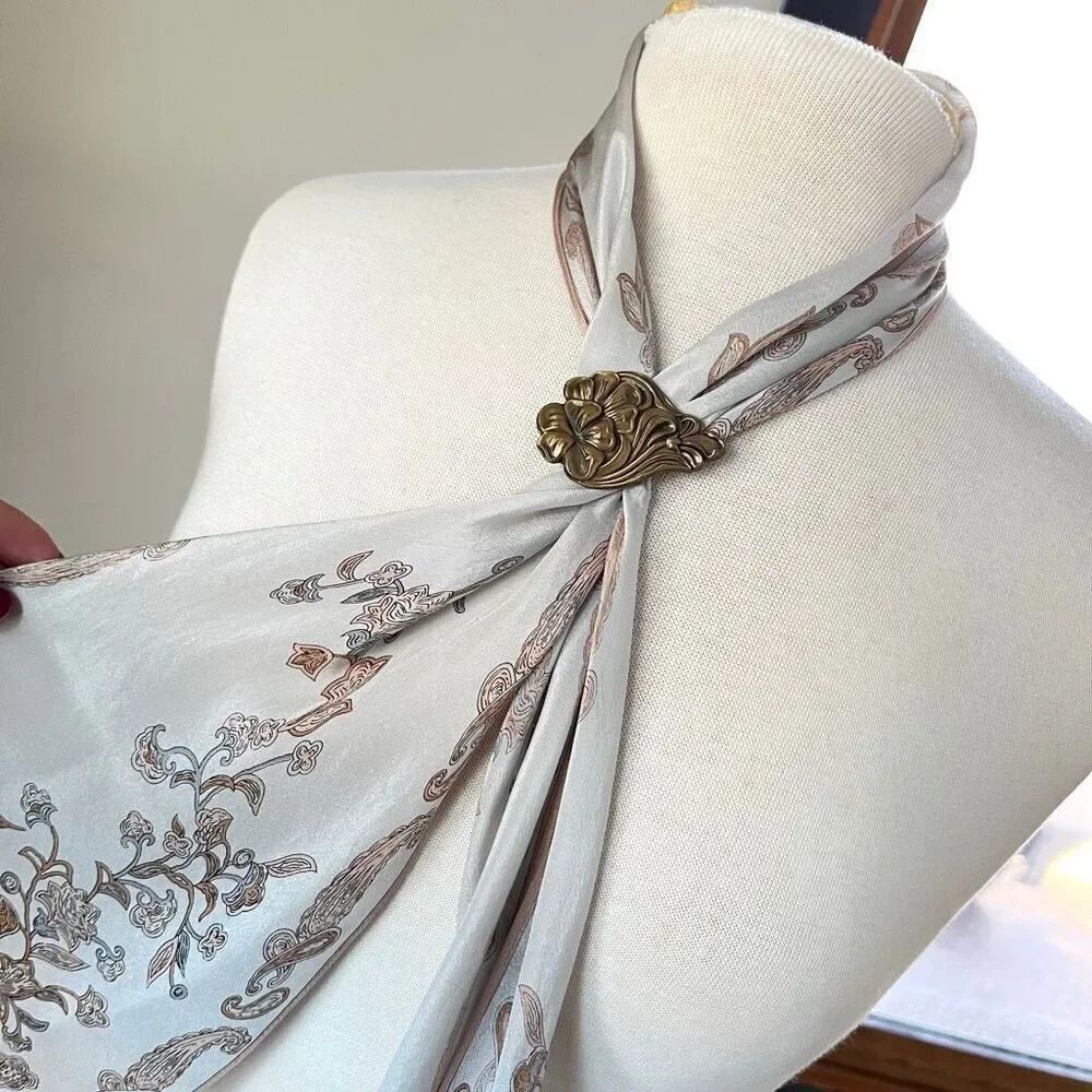 VTG Oscar de la Renta Silk Oblong Scarf Art Nouveau Romantic Bias Cut ~70”